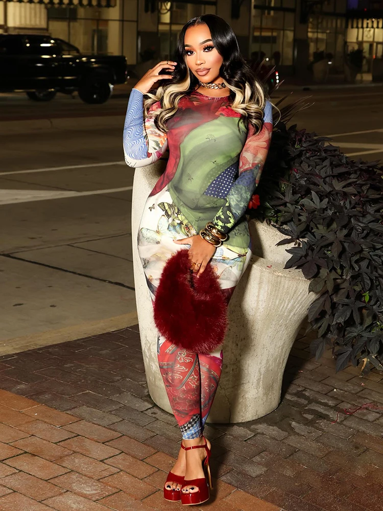 Weird Puss Colorful Print Jumpsuits Woman Fitness Casual Trend O-Neck Skinny Activity Streetwear Fall Stretch Hipster Overalls