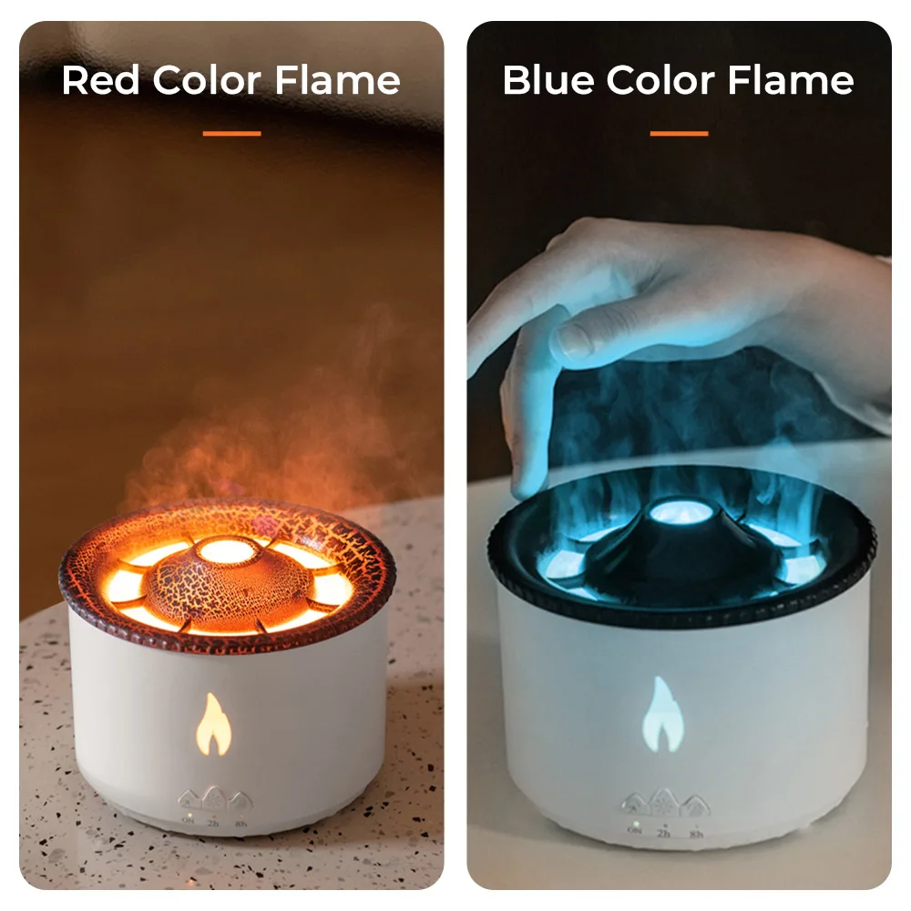 Volcanic Jellyfish Aroma Diffuser Fire Flame Humidifier Essential Oils Smoking Mist Maker Electric Smell for Home Red Blue Lamp