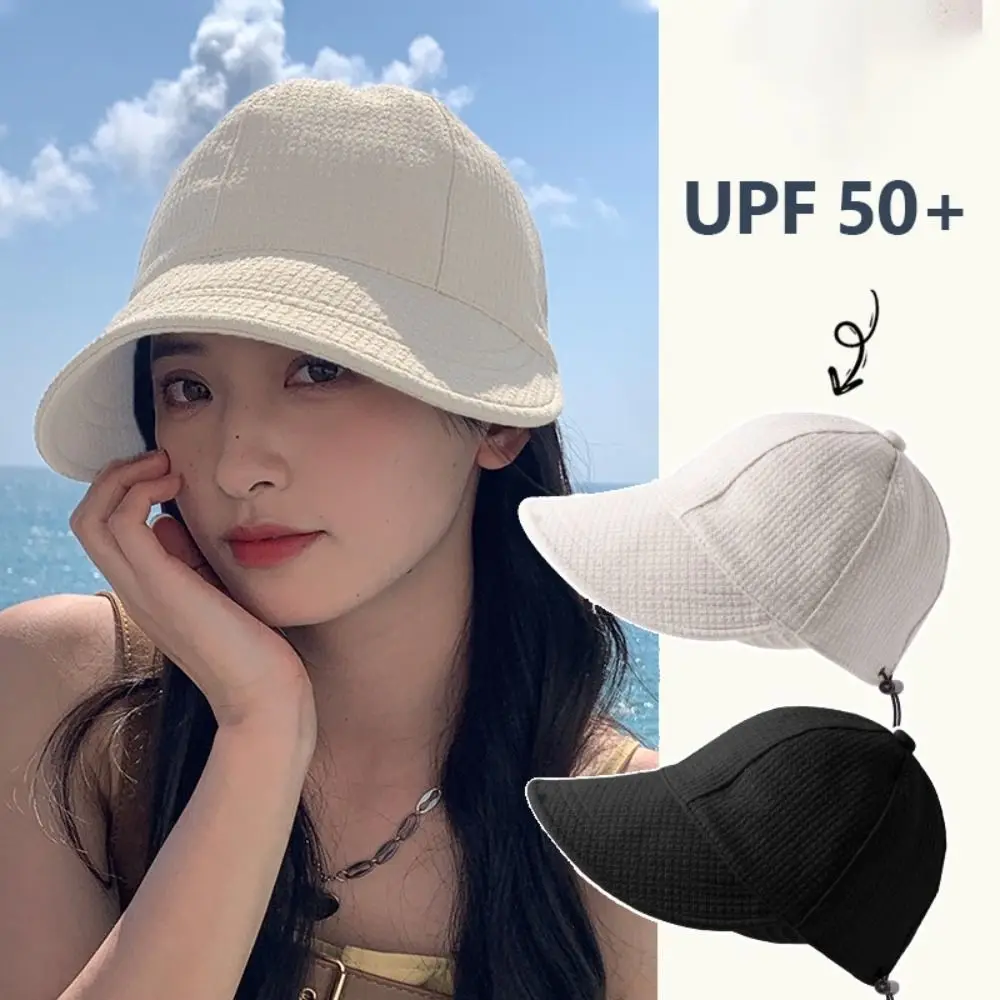 

Breathable Solid Color Waffle Bucket Hat Quick-drying Korean Style Waffle Beach Cap Anti-UV Casual Wide Brim Sun Hat Outdoor