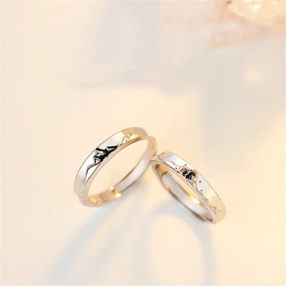 Simple Mountain Sea Love Ring Men and Women Couples Niche Fashion Trend Finger Ring Jewelry Street Party Popular RingAccessories