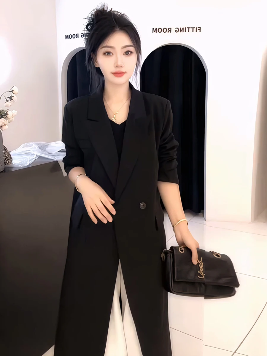 Novo Casaco Feminino Casual de Alfaiataria, Comprimento até o Joelho, Estilo para o Dia a Dia, Caimento Solto, Manga Longa, Primavera Outono 2025