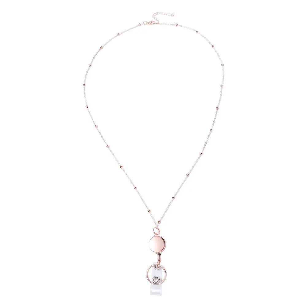 Stainless Steel Waterproof Retractable Badge Reel Lanyard with ID Card Holders Badge Holder Necklace DIY Beaded Lanyard