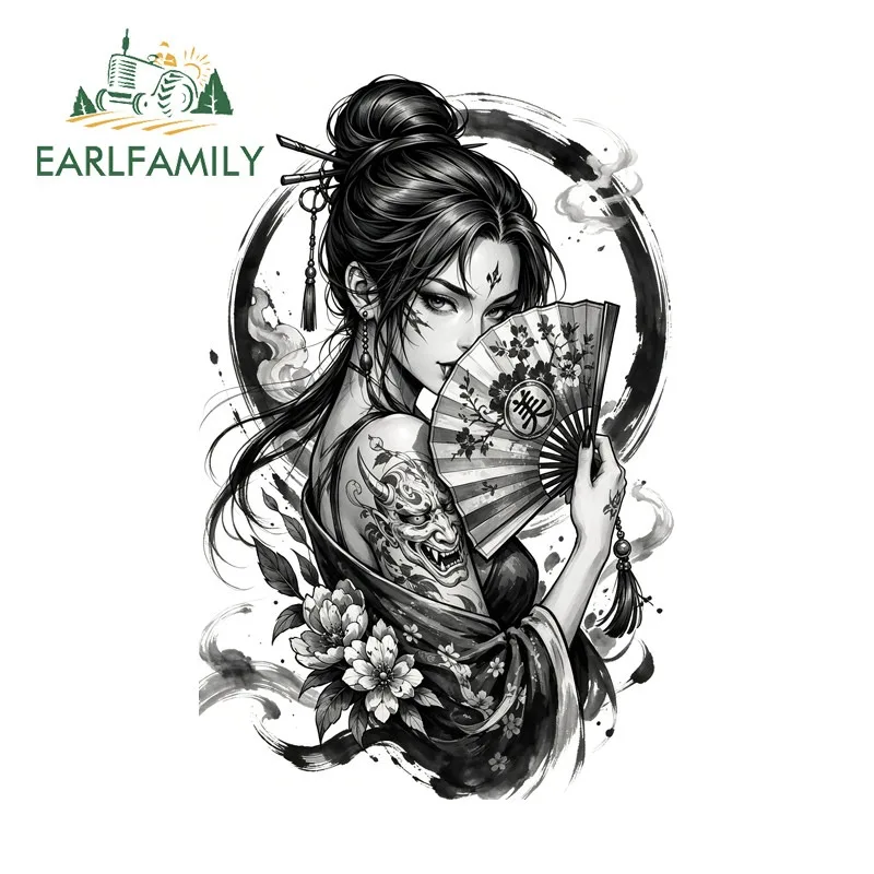 EARLFAMILY Samurai Female Car Stickers Water Bottle Bumper Toolbox Trunk Tricycle Vinyl Decal Waterproof Exterior Accessories