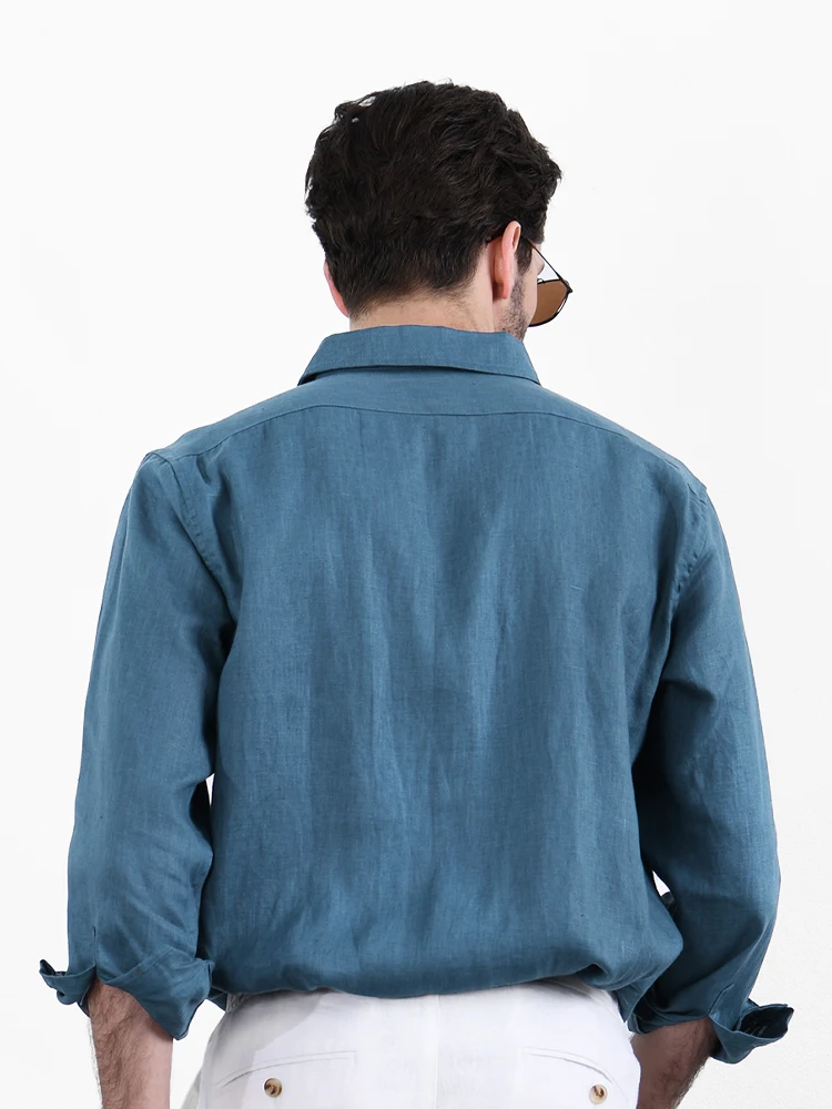 เสื้อเชิ้ตผ้าลินินคุณภาพสูง Hanu แขนยาว สไตล์ลำลอง เหมาะสำหรับใส่ทำงาน เดินทางในเมือง ผู้ชาย แฟชั่นฤดูใบไม้ผลิ ทรงหลวม ระบายอากาศได้ดี ซับเหงื่อ