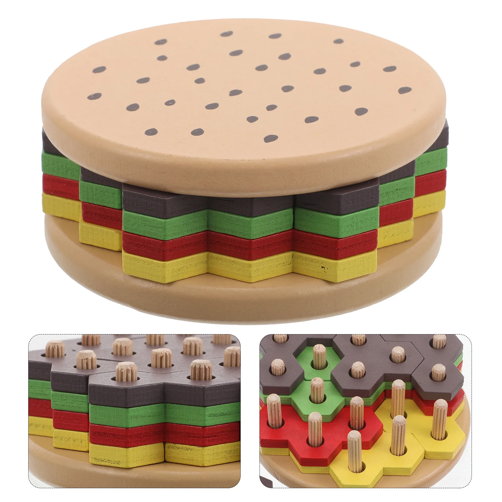 

Hamburger Puzzle 3d Wooden Toy Montessori Toys Geometric Sorting Game Children's Intelligence Kids Geometry