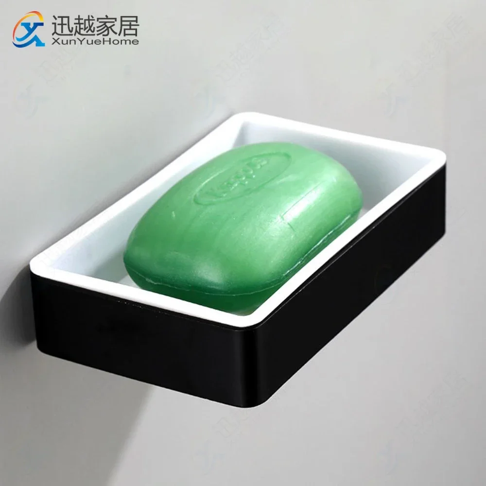 

Wall-Mounted Creative Soap Box Drain Dish Holder Punch-Free Black Silver Gold Aluminum Toilet Storage Rack Bathroom Accerories