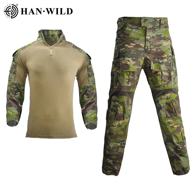 

HAN WILD Cotton Camo Uniform Softair Paintball Work Suit Men Tactical Combat Shirts Cargo Pants Knee Pads Suits Camping Hunt