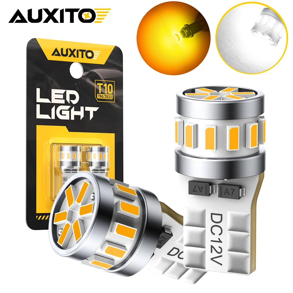 2Pcs AUXITO T10 Amber LED Canbus Error Free W5W 168 194 LED Bulb For BMW Audi Ford Car Interior Dome Map Light Signal Lamp White