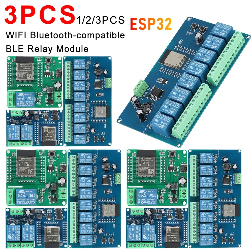 1-3PCS ESP32 WIFI Bluetooth-compatible BLE Relay Module 1/2/8 Channel WIFI BT BLE Relay Module ESP32-WROOM Development Board