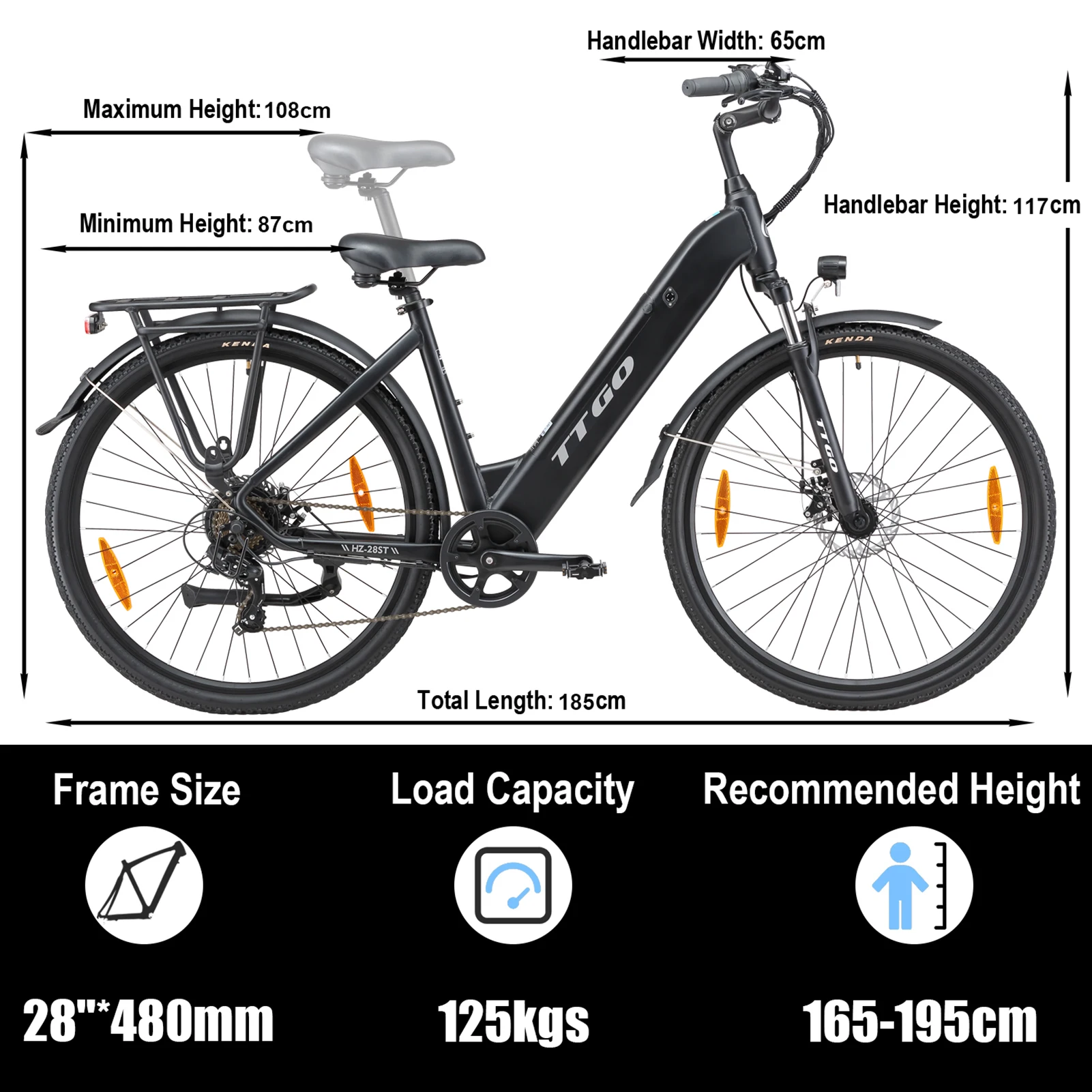 250W Motor 36V 20Ah Battery 700C*45C Tire 25km/h Max Speed 28 Inch Electric Bike