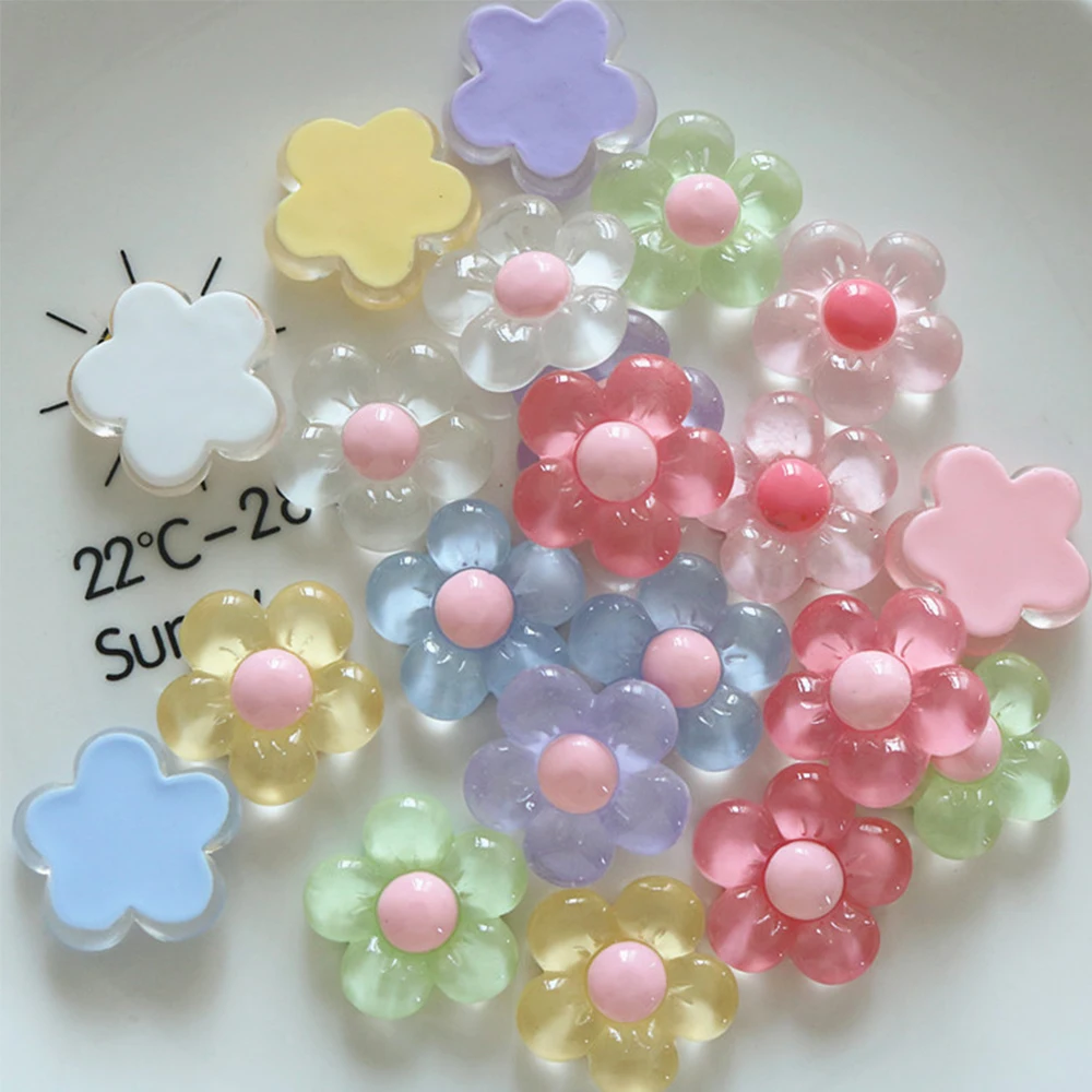 10PCS Clear 27x27mm Flower Series Resin Flatback Cabochons For Hairpin Scrapbooking DIY Jewelry Craft Decoration Accessories