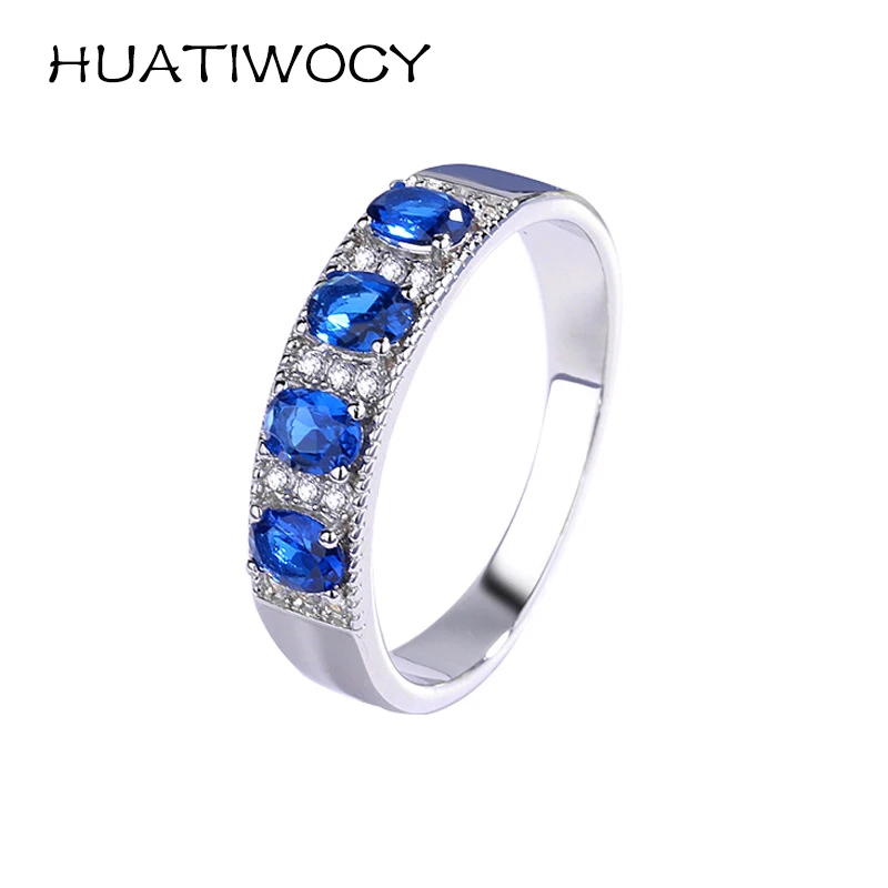 

HUATIWOCY Trendy 925 Silver Jewelry Ring with Sapphire Zircon Gemstone Ornament for Women Wedding Party Bridal Gift Finger Rings