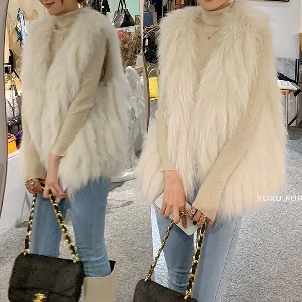 2023 Autumn Winter Women New Imitation Fox Fur Vest Female Solid Sleeveless Coats Ladies Faux Raccoon Fur Vest Jackets Y429