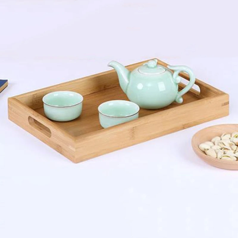 Bamboo Serving Tray With Handles Food Wood Table Trays Large Rectangular Tea Plate Wooden Hotel Dinner Plate