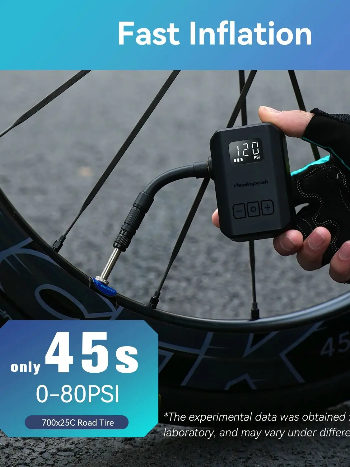 [2026 NEU] Peakspeak AS260PRO Elektrische Mini-Fahrradpumpe, 600 mAh Akku, 120 PSI Max Bike Akku-Reifenfüller mit LED-Anzeige