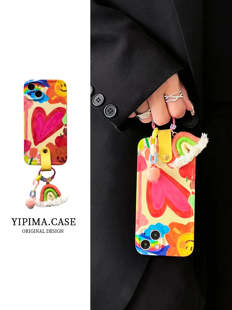 

The New Graffiti Love Rainbow Is Suitable for iPhone 15 Crossbody 14promax 12pro Full Coverage Anti Drop 11 Protection Cover