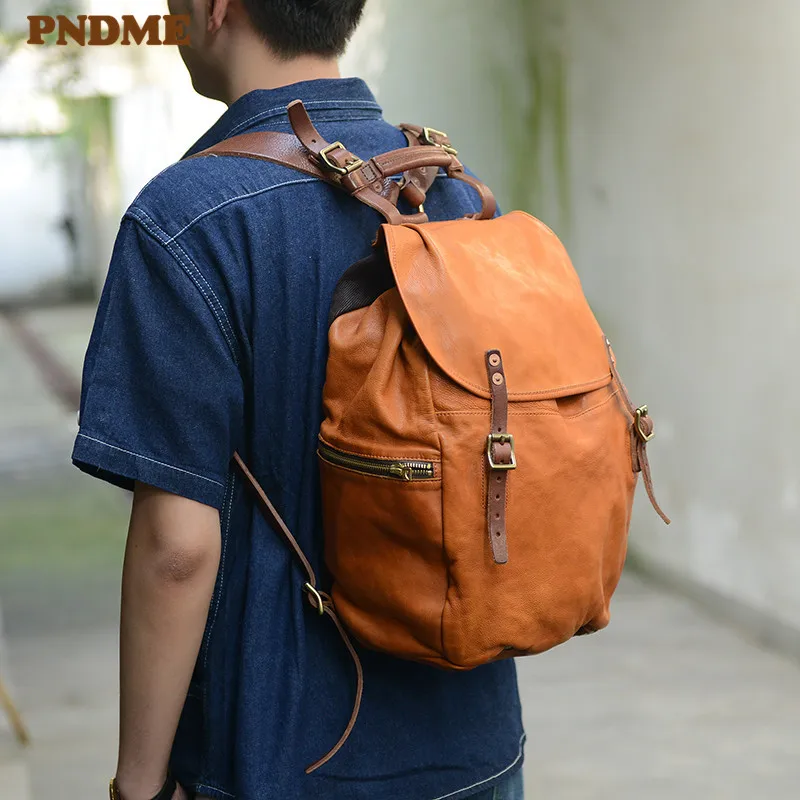 

High quality natural genuine leather men's backpack fashion vintage design genuine first layer cowhide outdoor travel bagpack