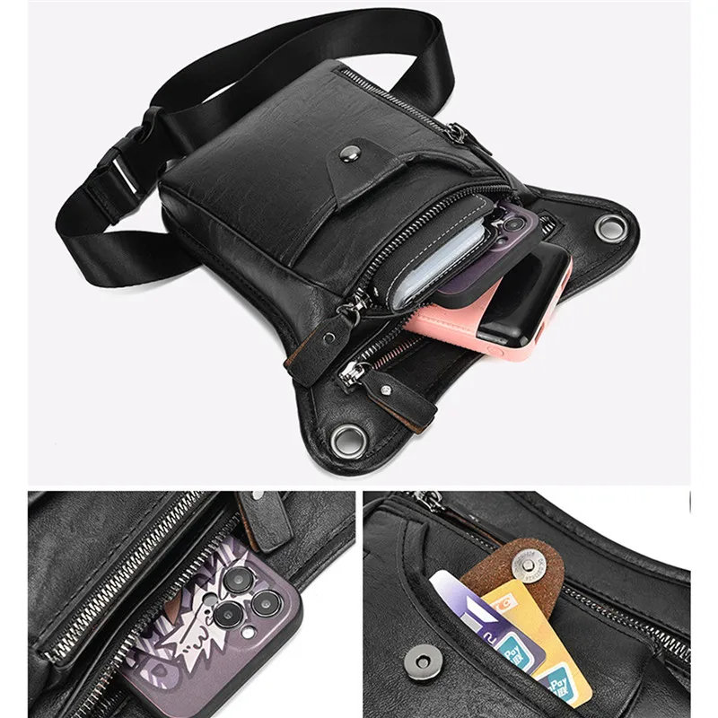 PU Leather Men Design Casual Coffee Classic Shoulder Sling Bag Fashion Travel Fanny Waist Belt Pack Leg Bag Belt Hip Bag