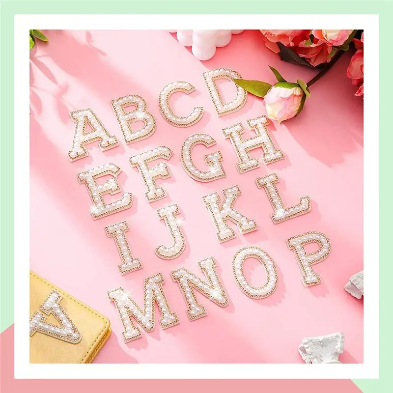KSOL Pearl Rhinestone Letter Patches A-Z Bling Rhinestone Letter Stickers Glitter Rhinestone Alphabet Applique Letter Sticker