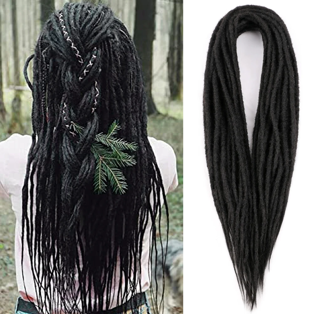 Extensiones sintéticas de rastas de doble extremo, 24 pulgadas, delgadas, 0,6 cm, ganchillo hecho a mano para Rock & Roll, extensiones de cabello