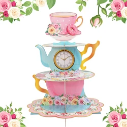 Pink Tea Party Cake Stand Birthday Party Decoration Kids Baby Shower Party Supplies Wedding Table Decor Afternoon Tea Party