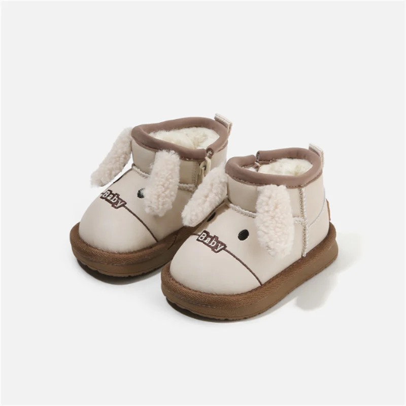الشتاء الطفل الثلوج الأحذية الجلدية لطيف أرنب الدافئة الفراء أحذية مضادة للماء للطفل أطفال موضة الفتيات الصغيرات الفتيان الأحذية الدافئة 16-26 #4