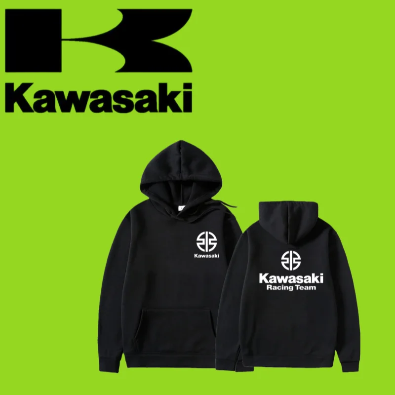 كاواساكي دراجة نارية شعار الرجال هوديي أسود موضة الاتجاه 2025 الخريف/الشتاء مطبوعة 100% القطن الخالص فضفاض هوديي غير رسمي #1