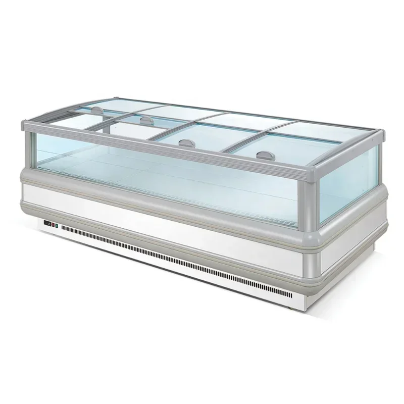 glass top island cabinet freezer open display frozen storage room supermarket chest freezer