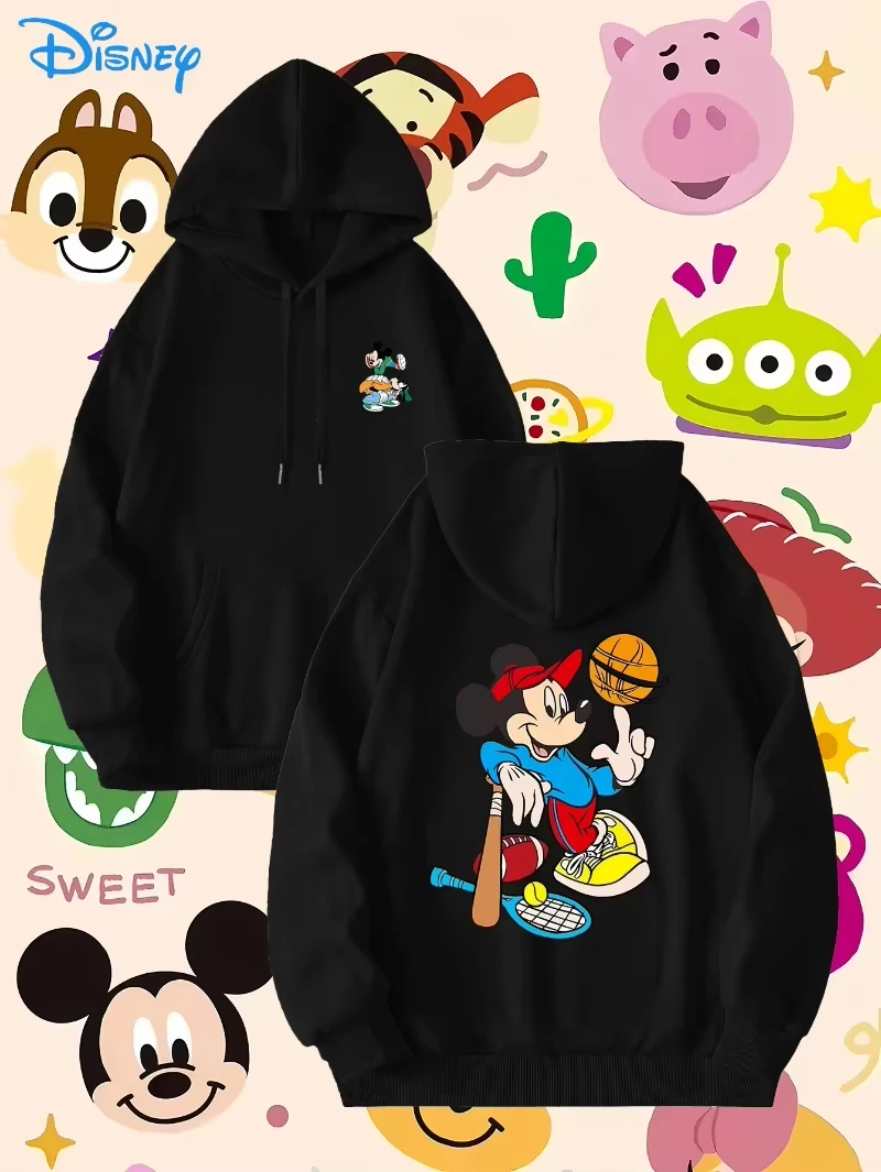 

Disney Mickey Creative Print Design Everyday Casual Hooded Sweater Drawstring Pocket Hoodie for Outdoor Activities Everyday Wear