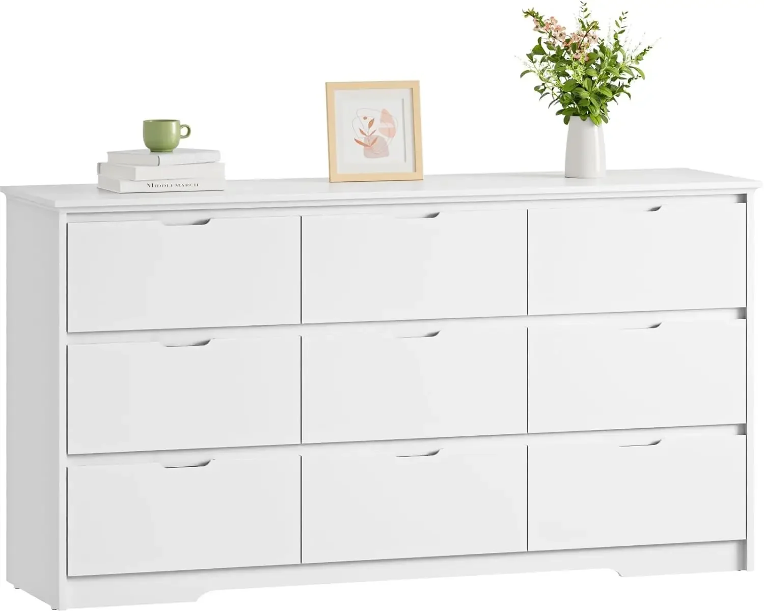 9 Drawer White Dresser for Bedroom with Deep Drawers, Large Dressers & Chest of Drawers Handle Free