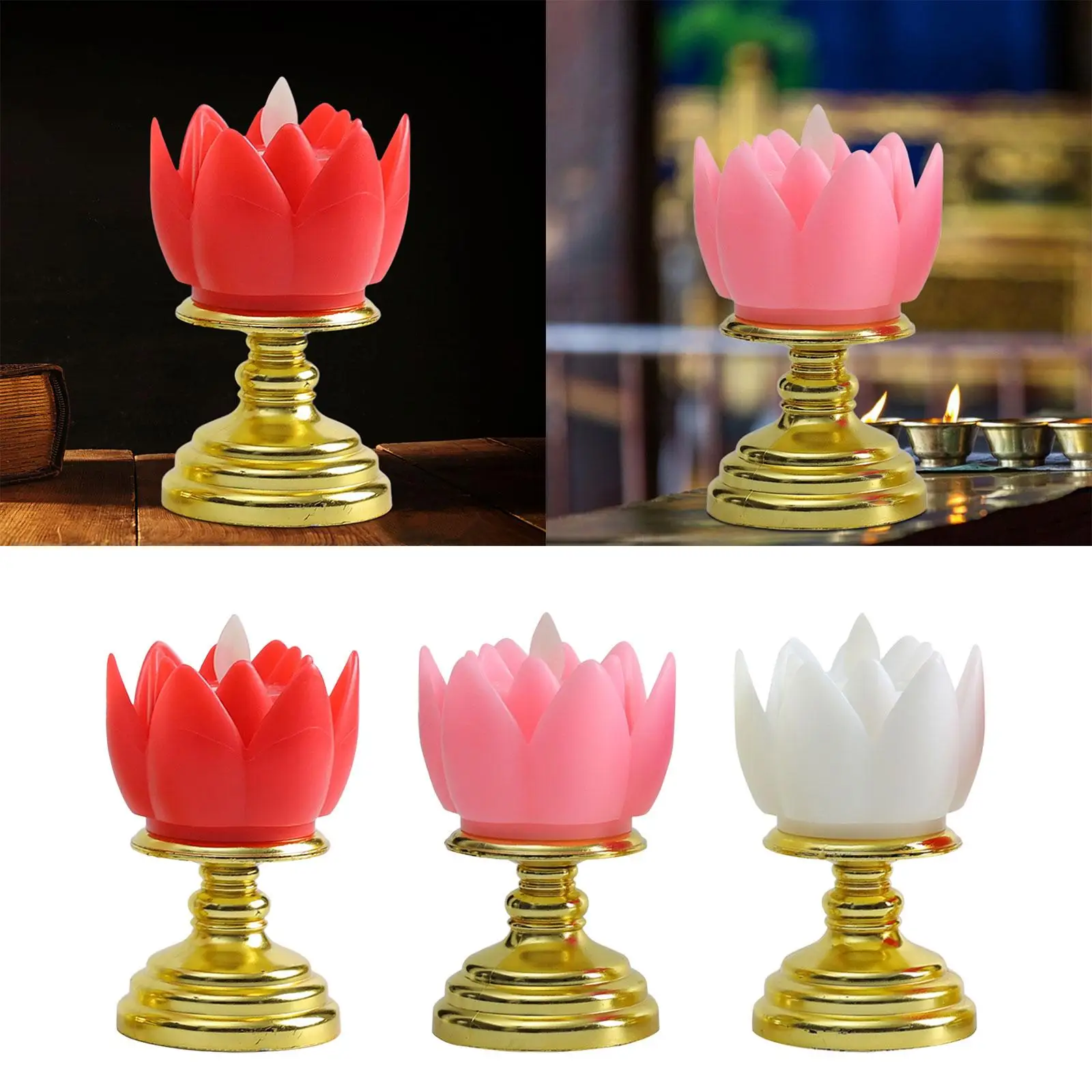 LED Lotus Buddhist Light Lotus Flameless Lamp for Office Cabinet Ornaments