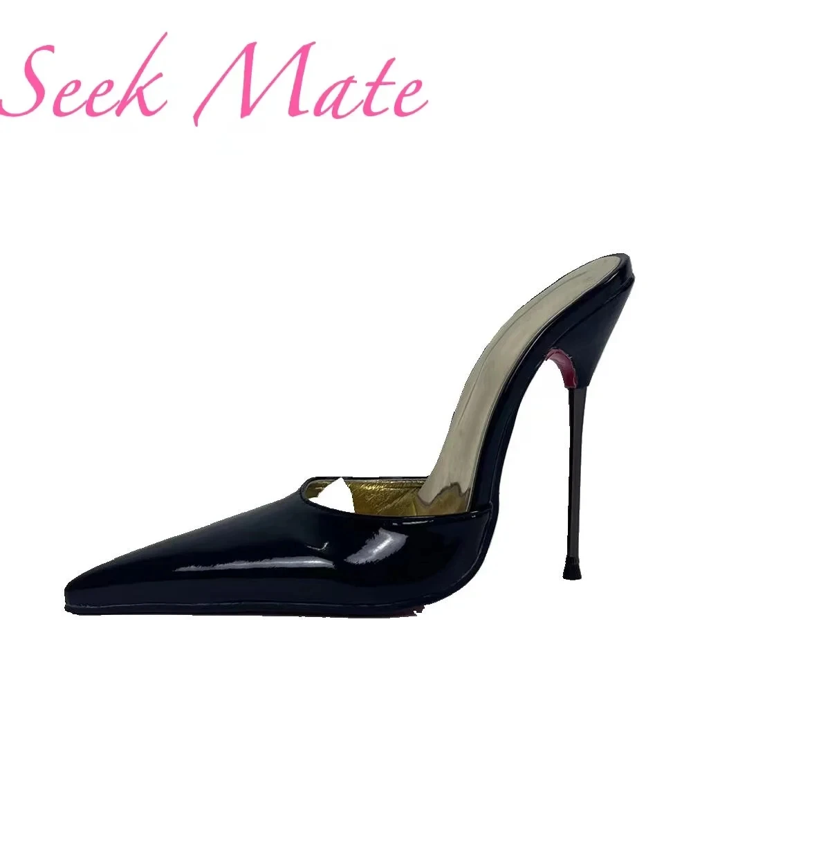 e Space Heel 14cm European and American Customized Pointed High Heels Sexy Men's and Women's Shoes Red Sole Black Patent