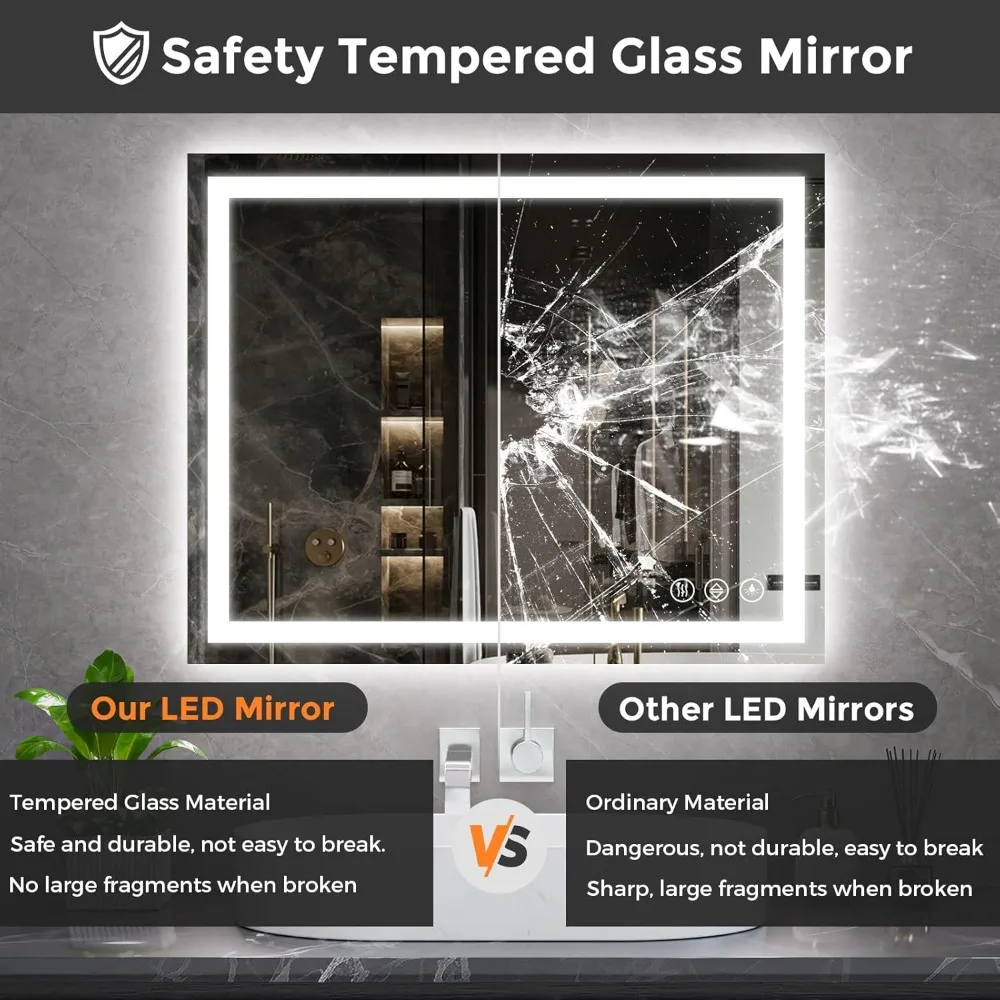 Specchio da bagno LED Koonmi 30x36, retroilluminato + illuminazione frontale, specchio da bagno a LED con luci per parete, 3 colori, antiappannamento, dimmerabile Br
