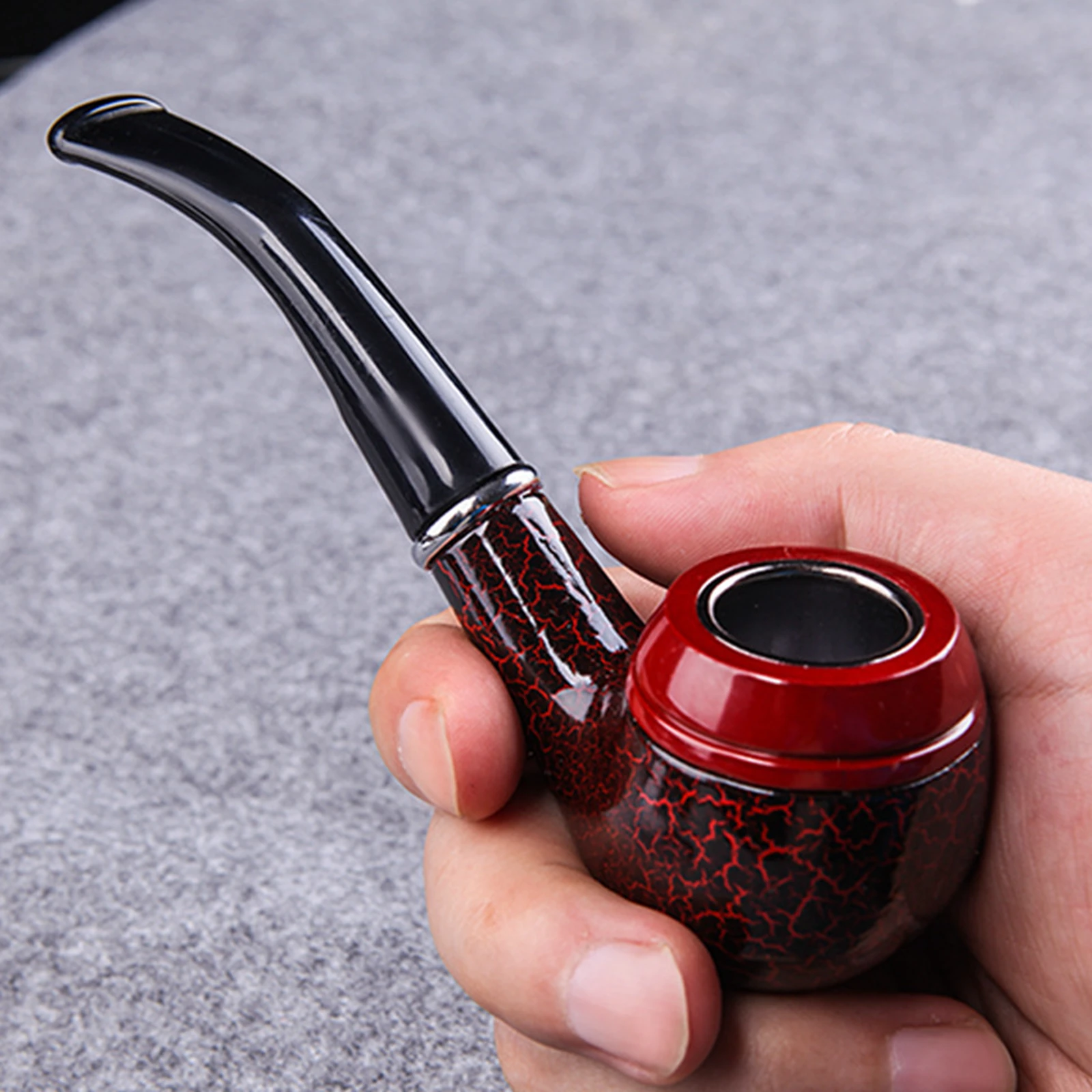 1pc, Solid Wood Resin Tobacco Pipe Red Smoke Pipe Elbow Roll Filter Cigarette Herb Smoking Tools