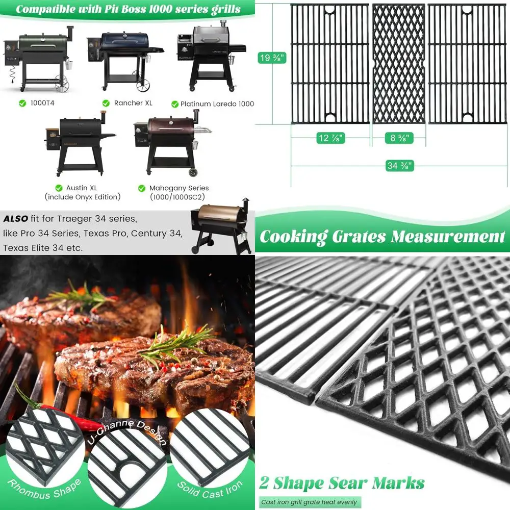 

Wood Pellet Smoker Grilling Racks for BBQ Grilling, Replacement Parts, Cast Iron Cooking Grates