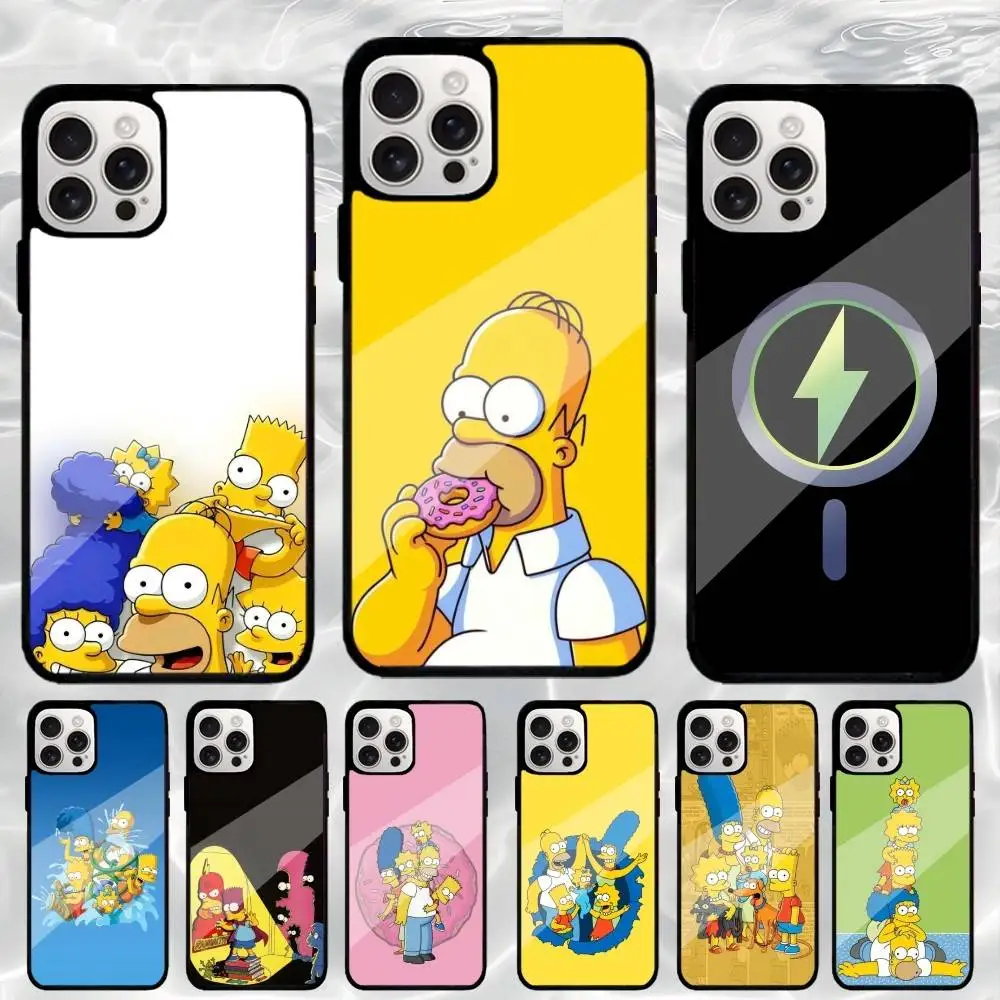 

The S-Simpsons C-Cartoon Phone Case For iPhone17,16,15,14,13,12,11 Plus,Wireless charging protective case soft cover
