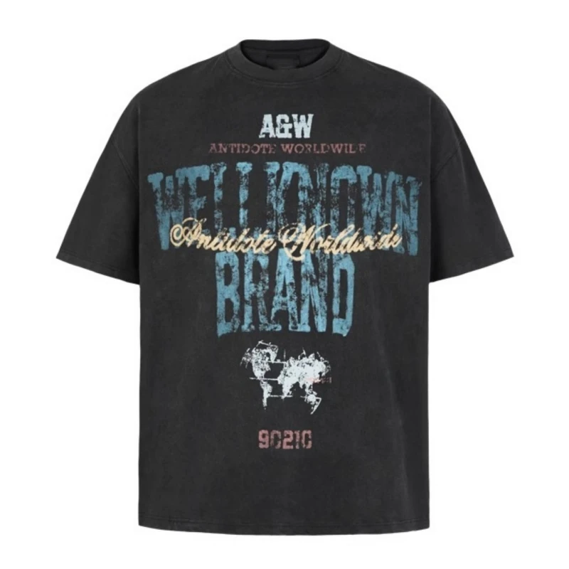 

Мужская винтажная хлопковая футболка оверсайз с круглым вырезом, летняя, дышащая, с ретро-принтом, 300 Pou