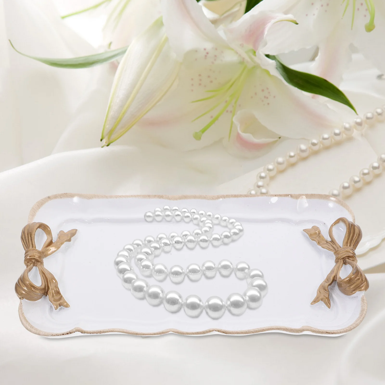 

Sweet Dessert Tray Premium Resin Retro Bowknot Jewelry Holder Plate For Necklace Earring Key Storage Cake Display Macaron