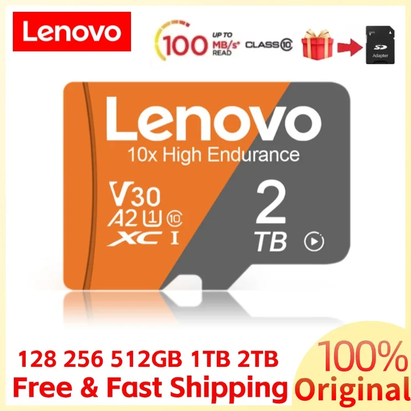 Lenovo SD Memory Card 512GB Micro TF/SD Card 1TB 2TB Class 10 High Speed A2 Flash TF Card 128GB 256GB Flash Card For 4K Camera