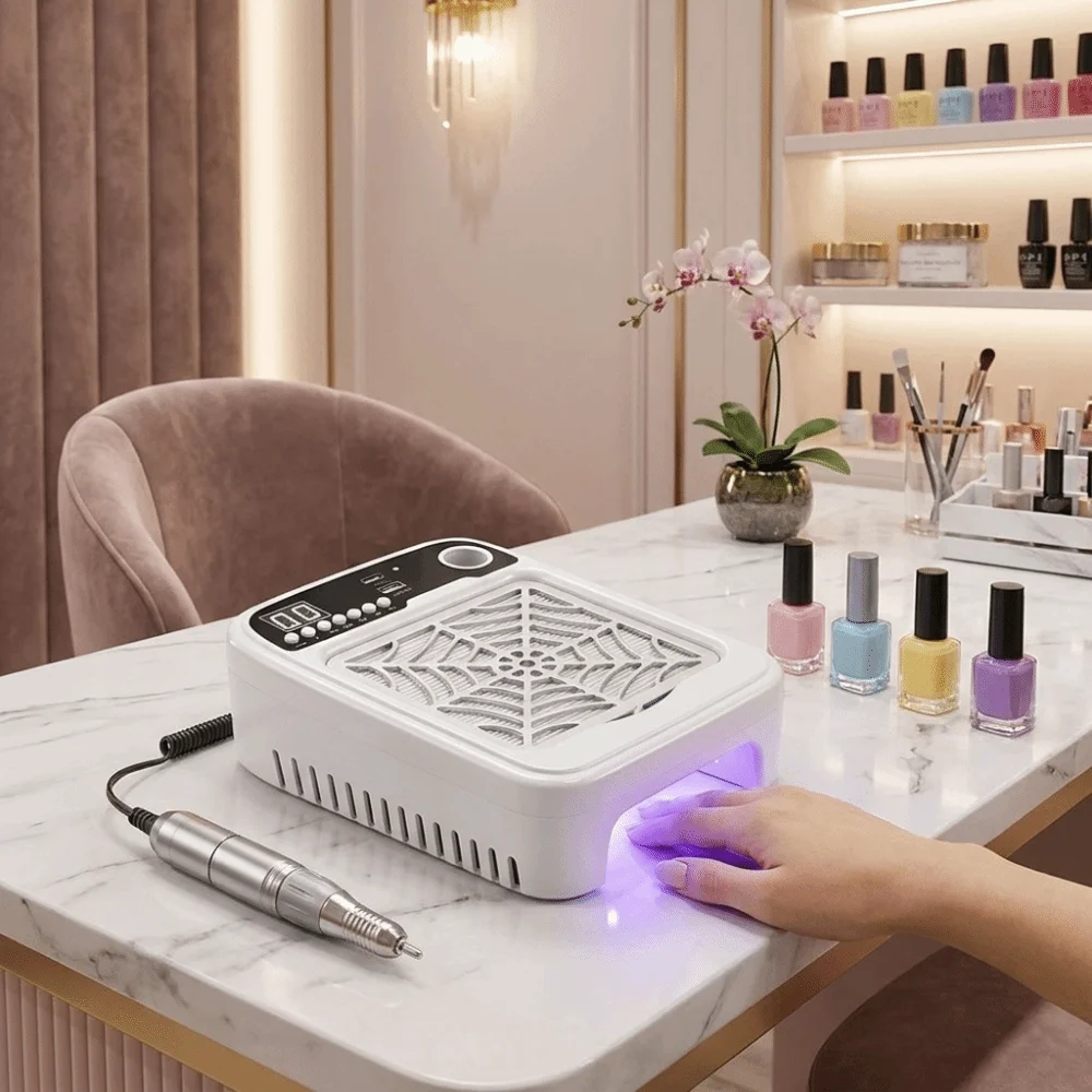 Adjustable Speed Nail Dust Collector Three In One Dust Proof Nail Vacuum Cleaner Powerful UV Baking Lamp Manicure Machine Tools
