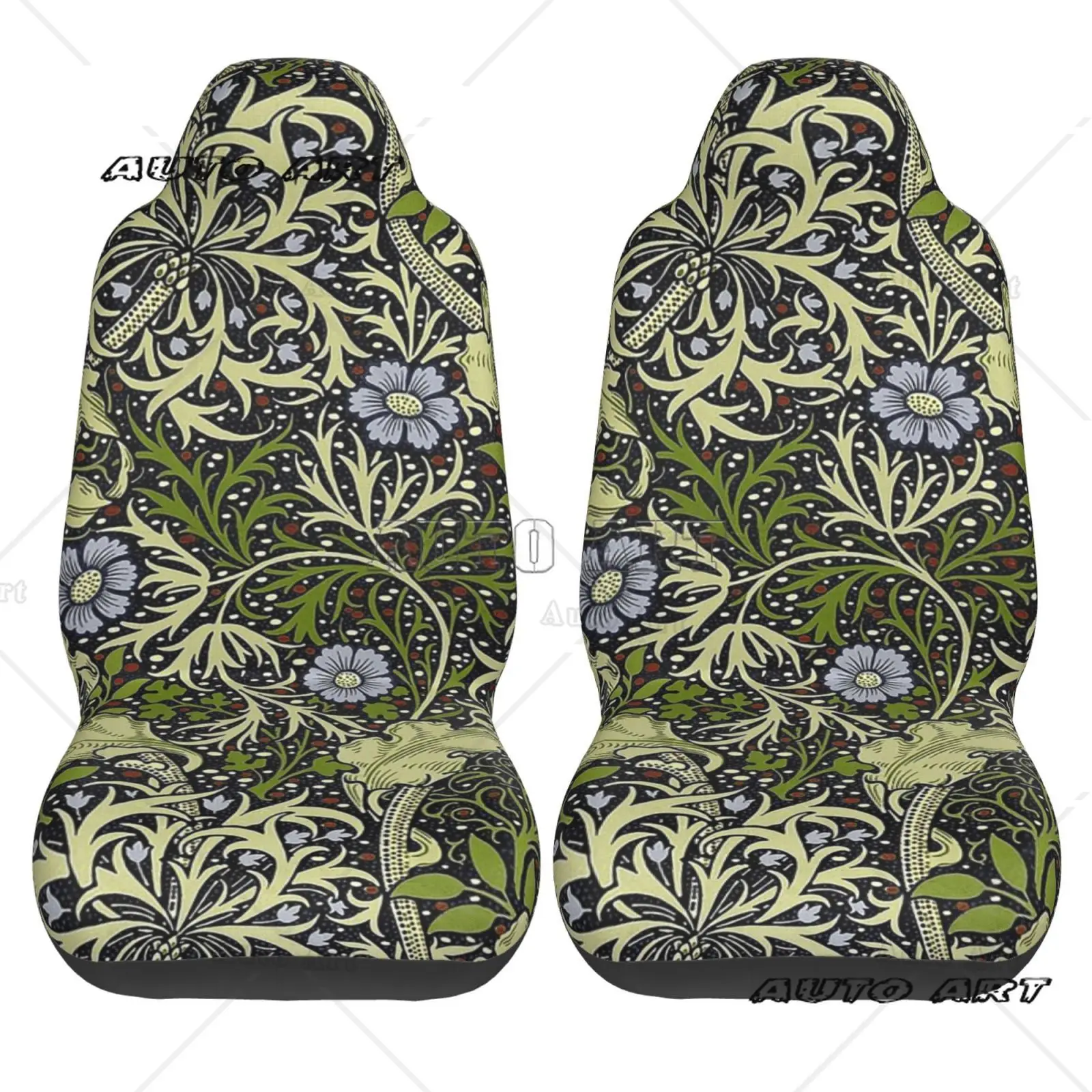 

William Morris Flower Leaf Bird Print Universal Car Seat Covers Fit Any Car Truck Van SUV Auto Seat Cover Protector 2 Pieces
