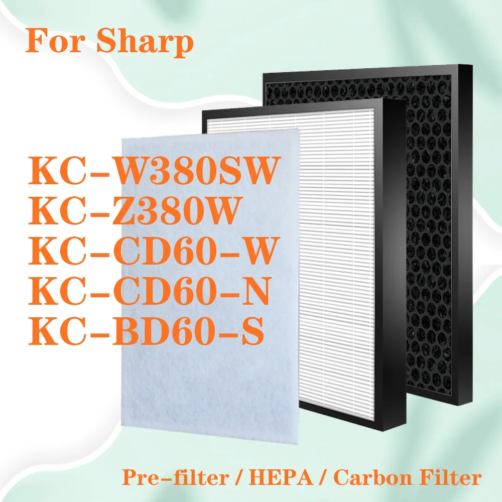 For Sharp Air Purifier KC-W380SW KC-Z380W KC-CD60-W KC-C150SW KC-BD60-S Replacement HEPA Filter and Deodorizing Carbon Filter