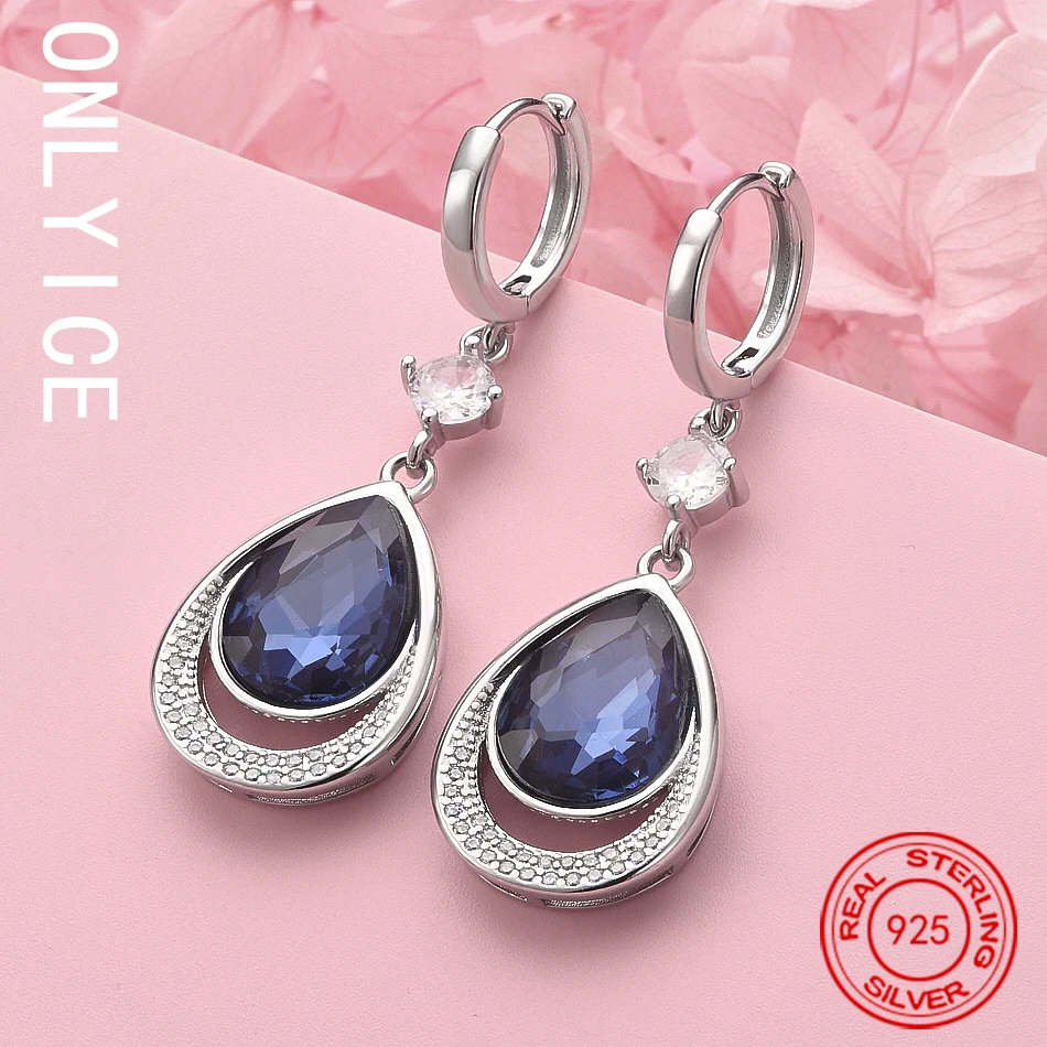 

Серьги из стерлингового серебра 925 пробы с синим цирконом, серьги-капли, ювелирные изделия, модные, для вечеринок и повседневной носки