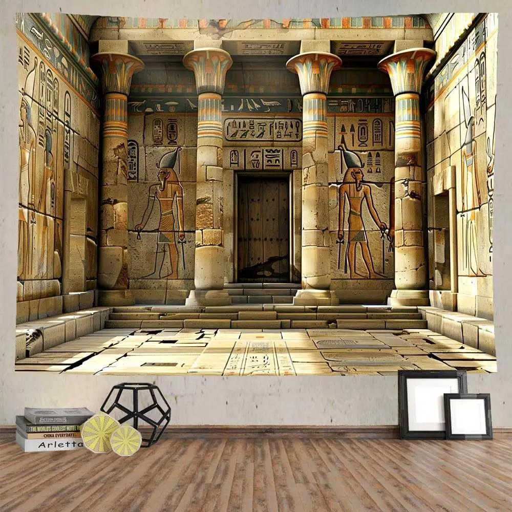 Ancient Egyptian Pharaoh Wall Tapestry Mural Hanging Large Size Decorative Room Decor Hieroglyphic Art Style Wall Print Home Dec