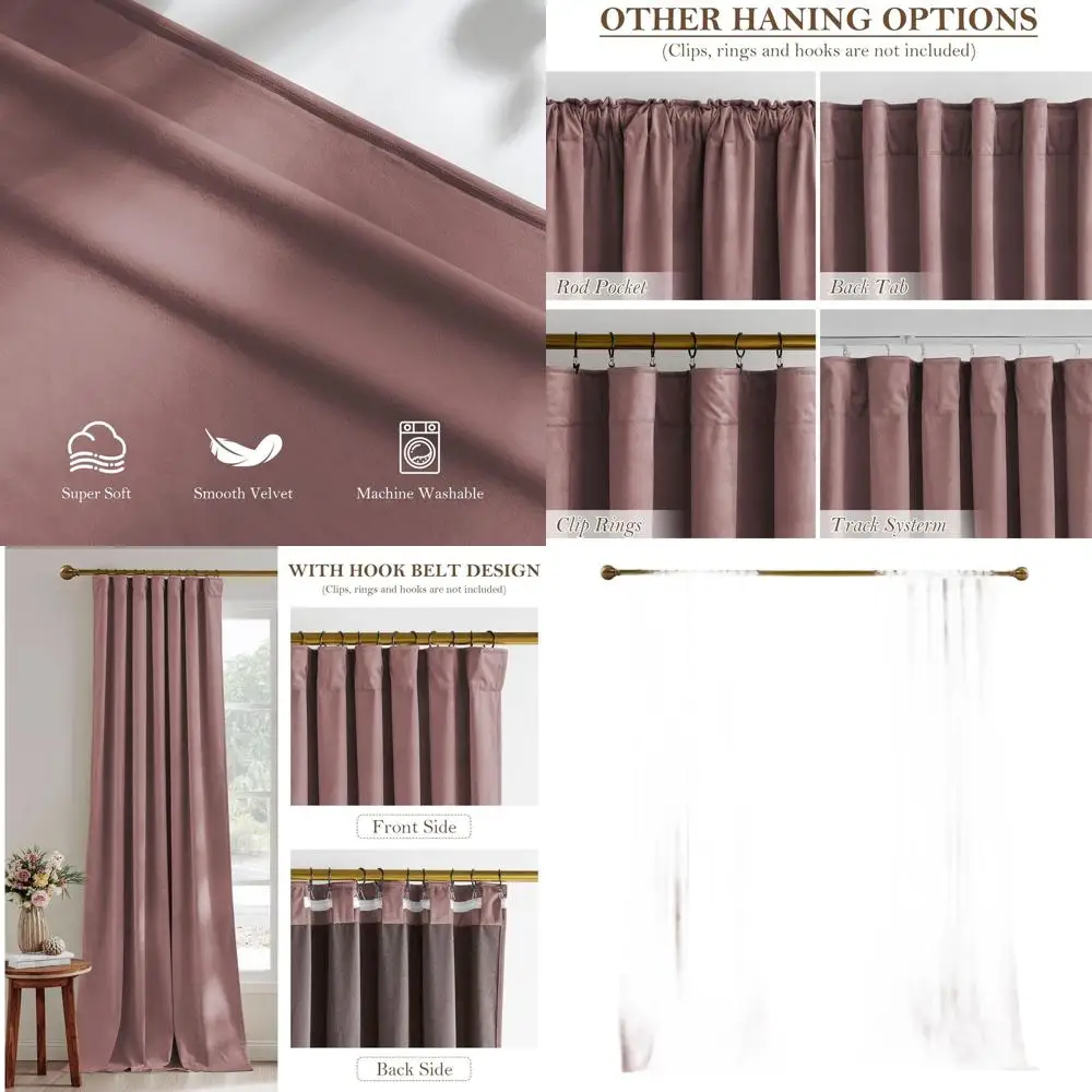 

Розовые бархатные шторы с термоизоляцией, мягкие и прочные, светоблокирующие для спальни для малышей/девочек, 52 x 96, набор из 2 панелей