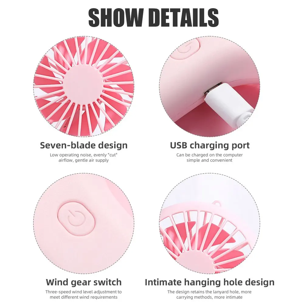 Miniventilador portátil ultrasilencioso para viaje al aire libre, ventilador de mano recargable por USB para oficina de estudiantes