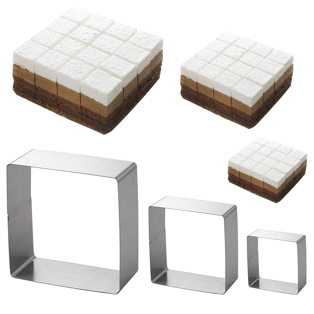 Square Cake Mold Ring Set-4/6/8 Inch Stainless Steel Square Cutter Pancake Mold