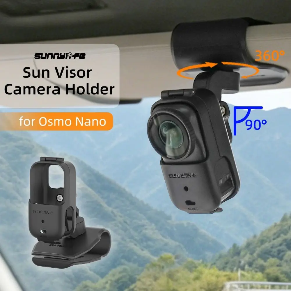 Quick Release Car Sun Visor Mount 360° Rotation Sturdy Auto Sun Visor Clip Holder Durable Adjustable for DJI Osmo Nano
