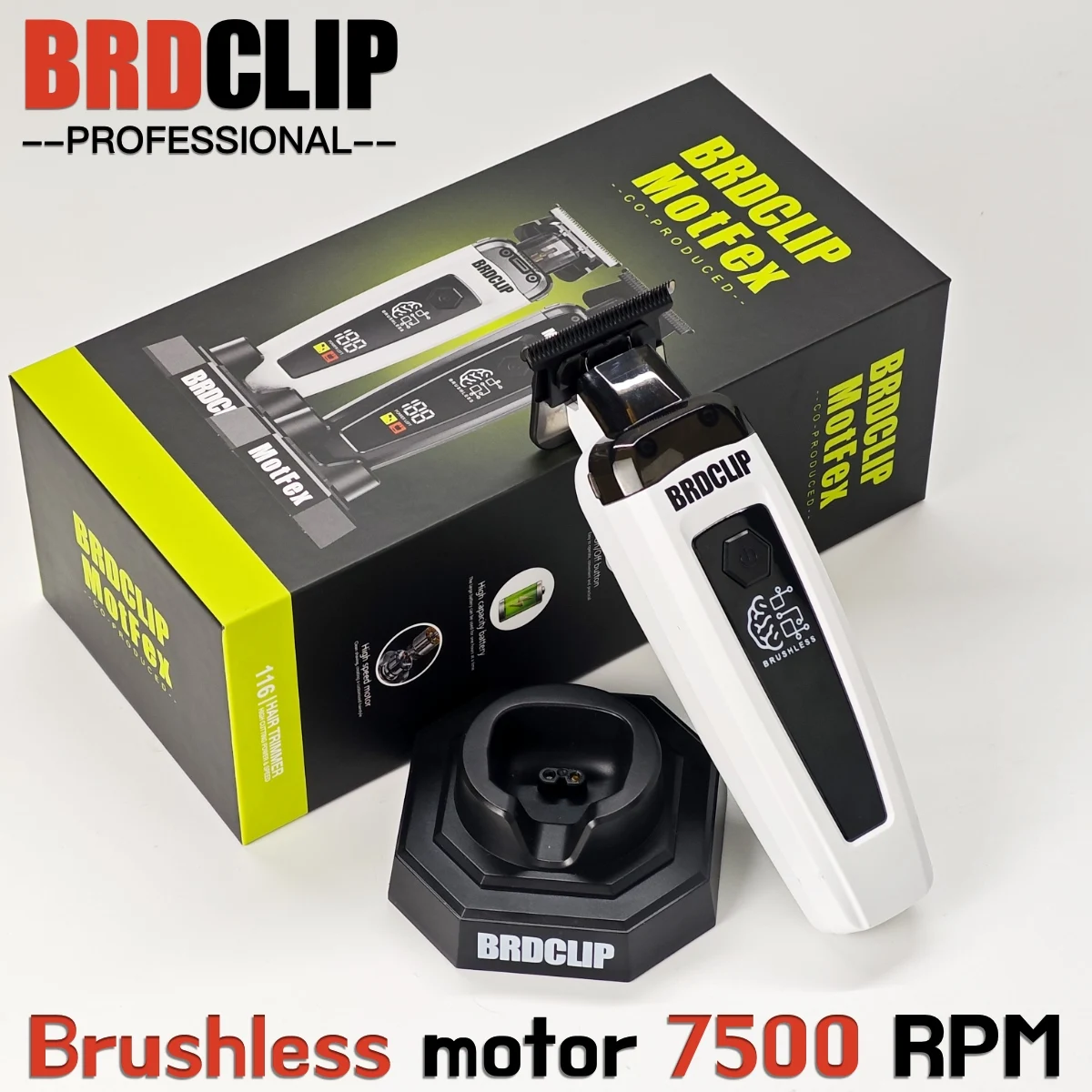 

Профессиональный триммер для волос BRD 116, бесщеточный двигатель, 7500 об/мин, BRDCLIP DLC, зарядное устройство с масштабическим лезвием, мужская машинка для стрижки волос, парикмахерская