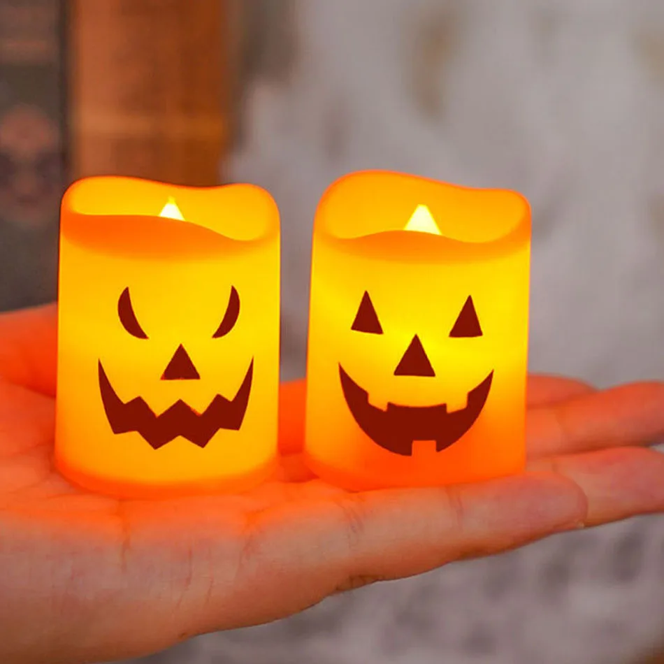 6PCS Halloween Pumpkin Candle Lights Led Electronic Candle Lights Table Garden Decorations Night Lights Halloween Decorations